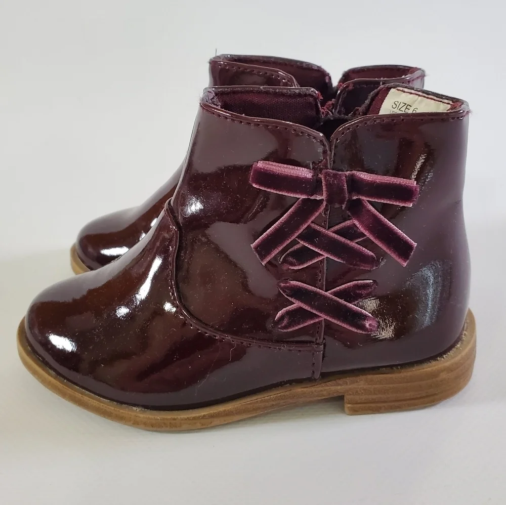 Gymboree Girls Faux Patent Leather Booties Deep Burgundy Size 6